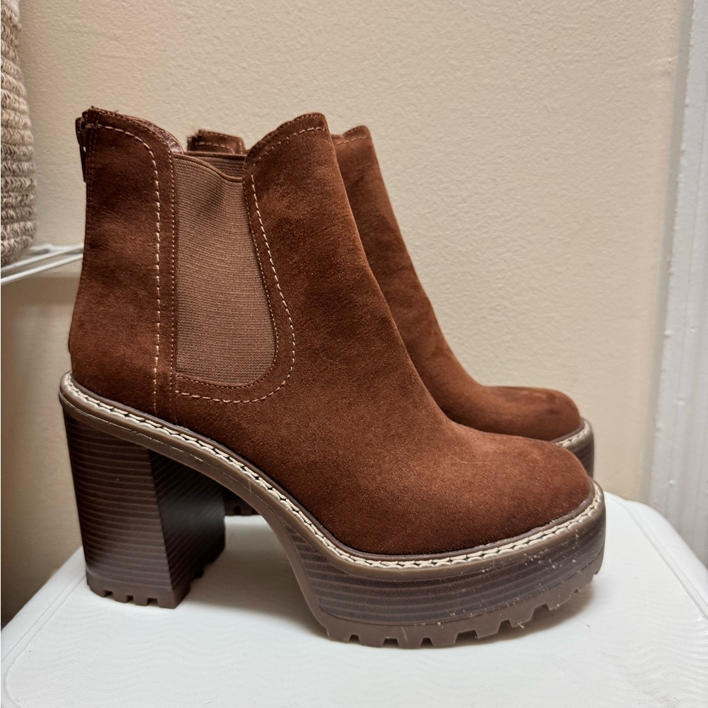 Madden Girl Brown Ankle Boots with Elastic Panels